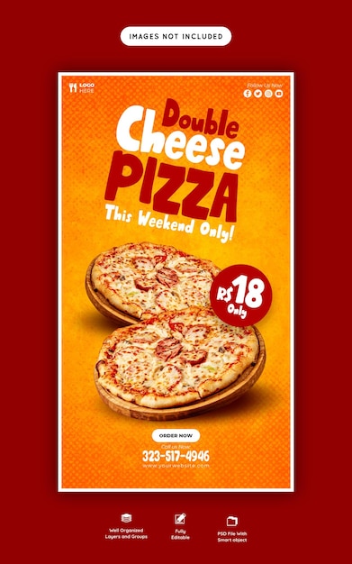 Speisekarte und leckere Pizza Instagram und Facebook Story Vorlage