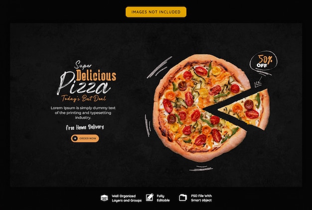 Speisekarte und leckere Pizza Web Banner Vorlage