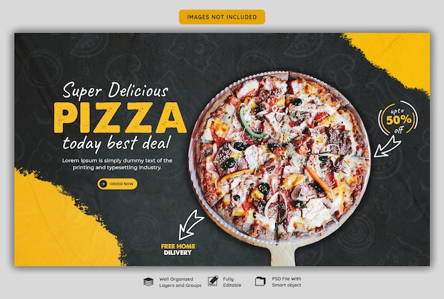 Speisekarte und leckere pizza web banner vorlage