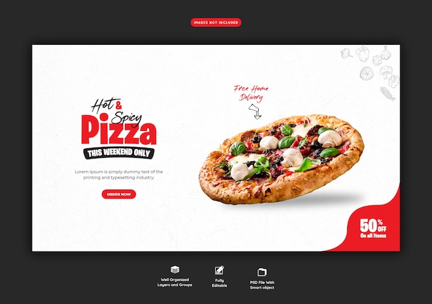 Speisekarte und leckere pizza web banner vorlage