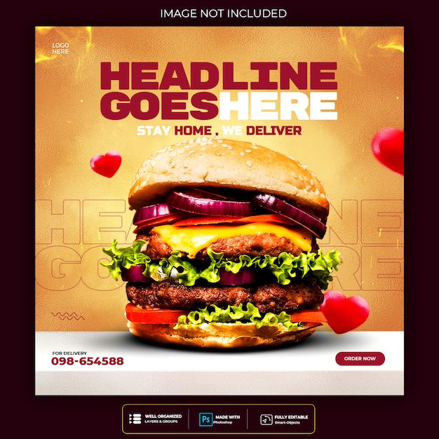 Speisekarte und Restaurant Burger Social Media Post Vorlage