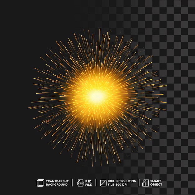 PSD spektakuläre gelbe lichtexplosion mit faszinierendem effekt auf isoliertem transparentem hintergrund