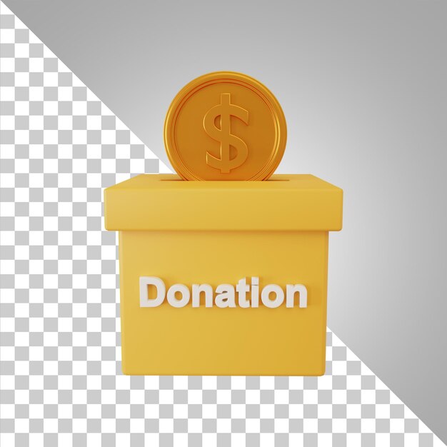 Spendenbox mit fallender Dollarmünze 3D-Rendering