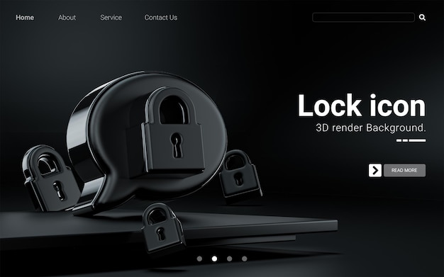 Sperrsymbol für Business-Web-Vorlagenabdeckung und Marketing 3D-Render dunkelschwarzer Hintergrund