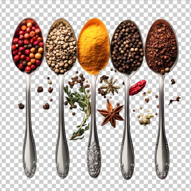 Spezie colorate su cucchiai