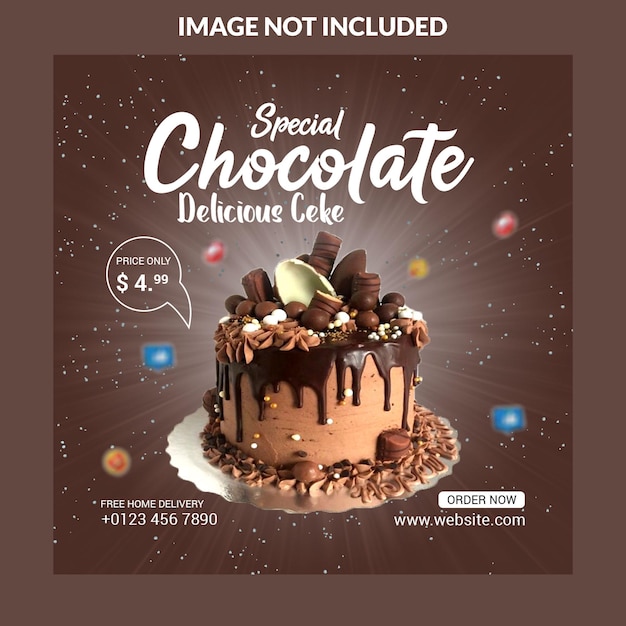 Spezielle delicious chocolate cake social media instagram post banner designvorlage