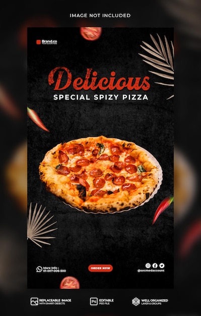 PSD spezielle hot spicy pizza food menü promotion social media instagram story oder banner template premium