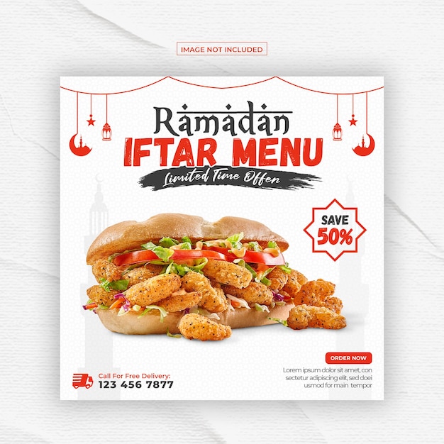 Spezielle köstliche ramadan-speisekarte social media instagram post design-vorlage