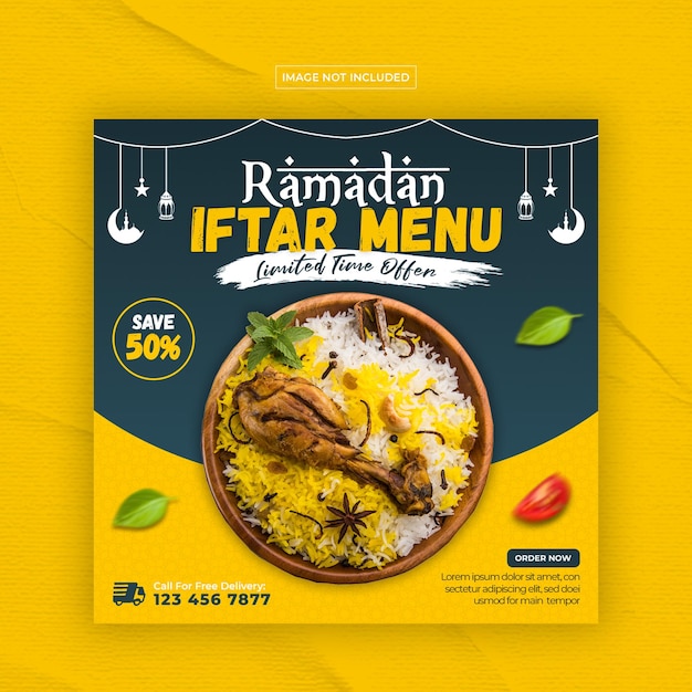 Spezielle köstliche ramadan-speisekarte social media instagram post design-vorlage