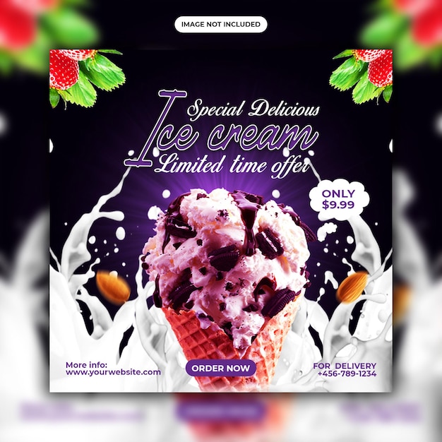 Spezielle leckere eiscreme-social-media-post-banner-design-vorlage und instagram-post-banner