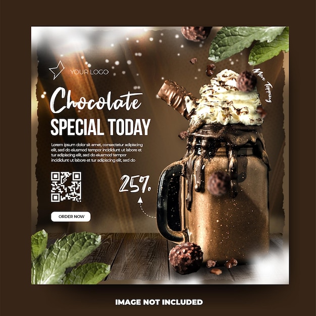 Spezielle plakat-banner-vorlage für schokoladenessen und -getränke für restaurants