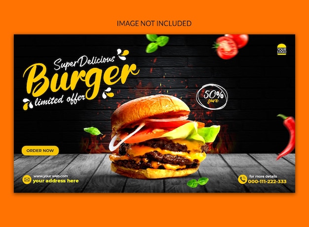 Spezielles burger- und lebensmittelmenü social media web banner template design