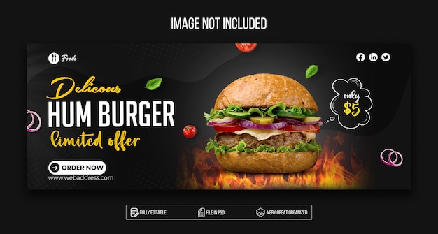 Spezielles leckeres burger-facebook-cover und design von webvorlagen premium psd