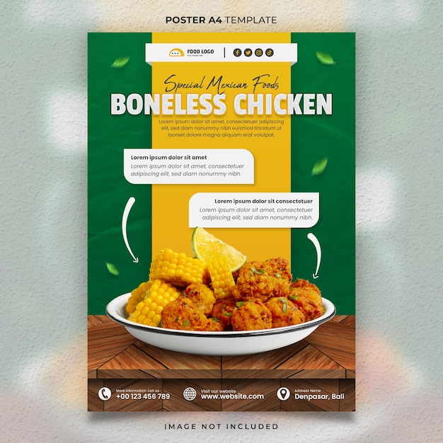 Spezielles menü essen mexikanische hähnchen ohne knochen poster oder banner template design