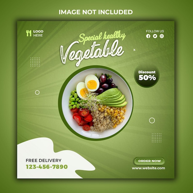 Spezielles Social-Media-Post-Banner-Vorlagendesign für gesunde Lebensmittel