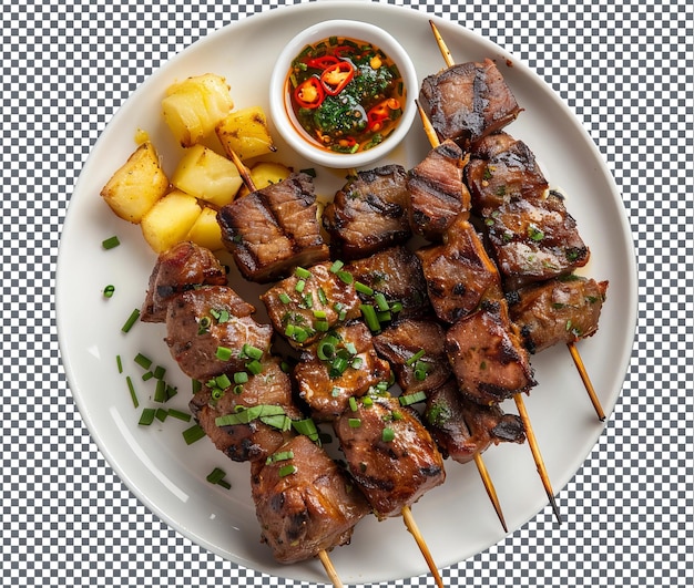 PSD spicy grilled meat skewers isolados em fundo transparente