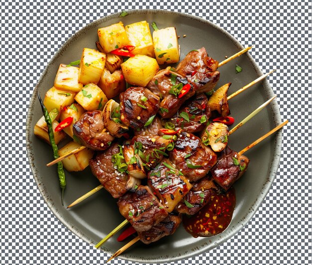 Spicy grilled meat skewers isolados em fundo transparente