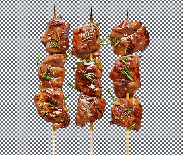 PSD spicy quail skewers isolados em fundo transparente