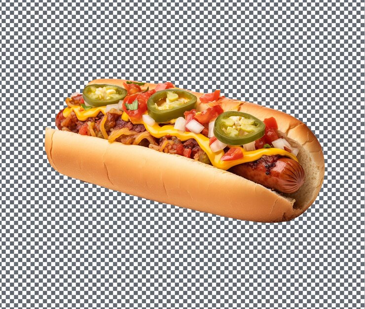 PSD spicy veggie hotdog aislado sobre un fondo transparente