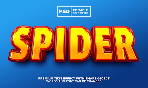 Spider super hero 3d bearbeitbarer texteffekt-stil premium-psd