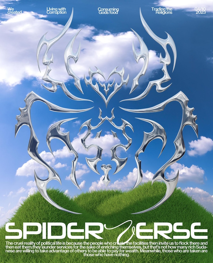 PSD spiderverse chrome tribal affiche et design pour streetwear