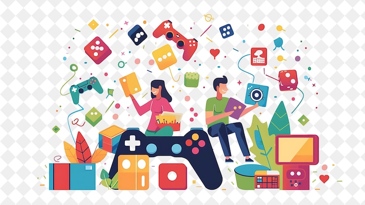 PSD spielerischer spieldesigner mit charakteren entwerfen und spielen von png-menschen in der täglichen arbeit illustration