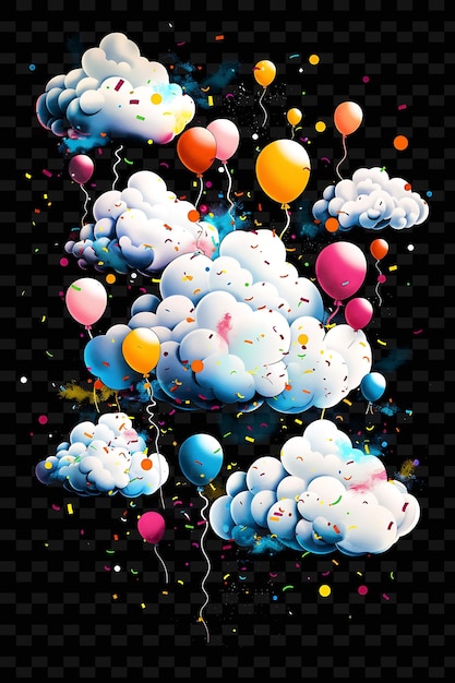 PSD spielhafte altocumulus-wolke mit wirbelnden konfetti und lebendigen neonfarben und -formen