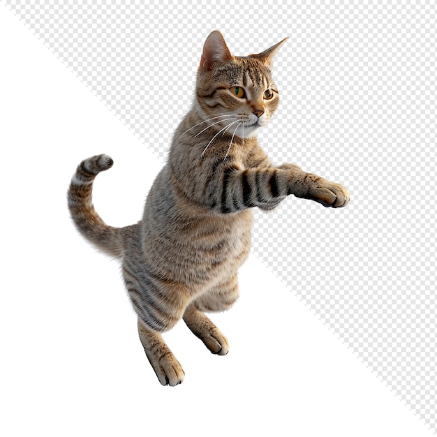 Spielhafte Tabby-Katze, die auf Hinterbeinen steht