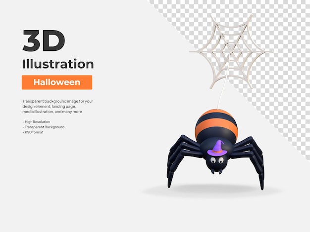 Spinne mit Hexenhut Halloween 3D-Symbol Illustration