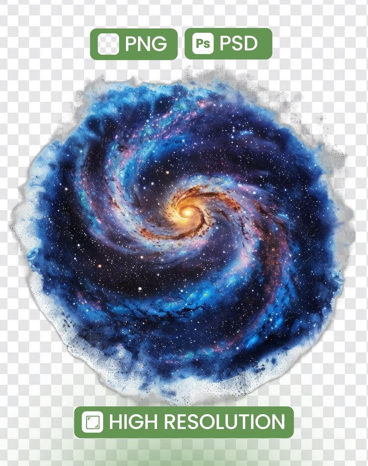 PSD spiral galaxy with stars and nebulae high resolution png and psd