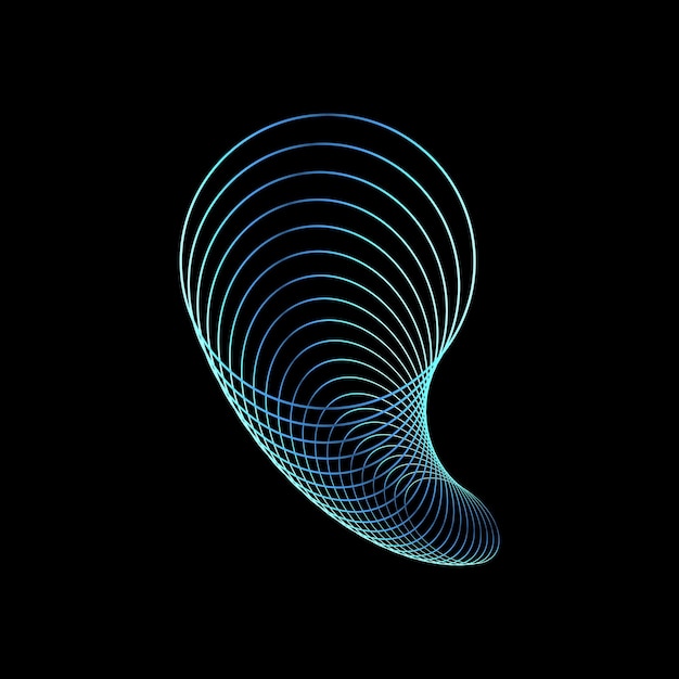Spirale astratta di cerchi ciani concentrici con effetto 3D sul nero