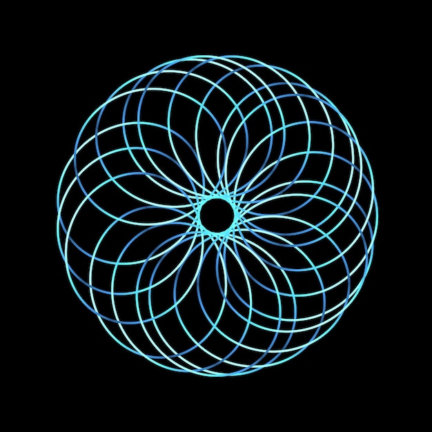 Spirale géométrique abstraite en bleu sur fond noir