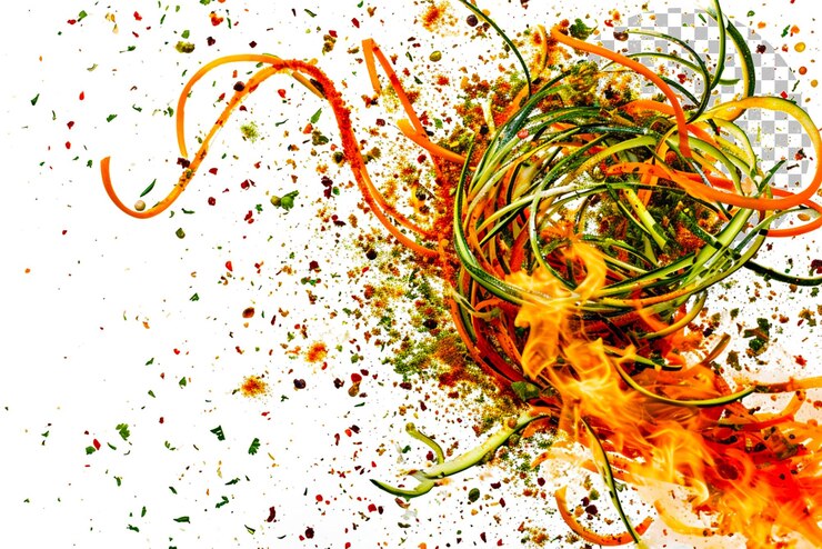 PSD spiraled veggie stir fry cyclone un ciclone di frutta e verdura su uno sfondo trasparente