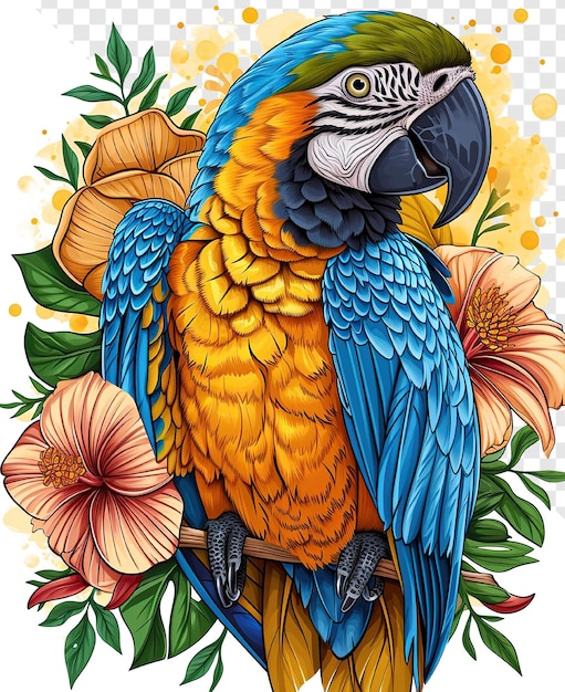 PSD spixs macaw blumenmotiv fette linien malbuchdesign