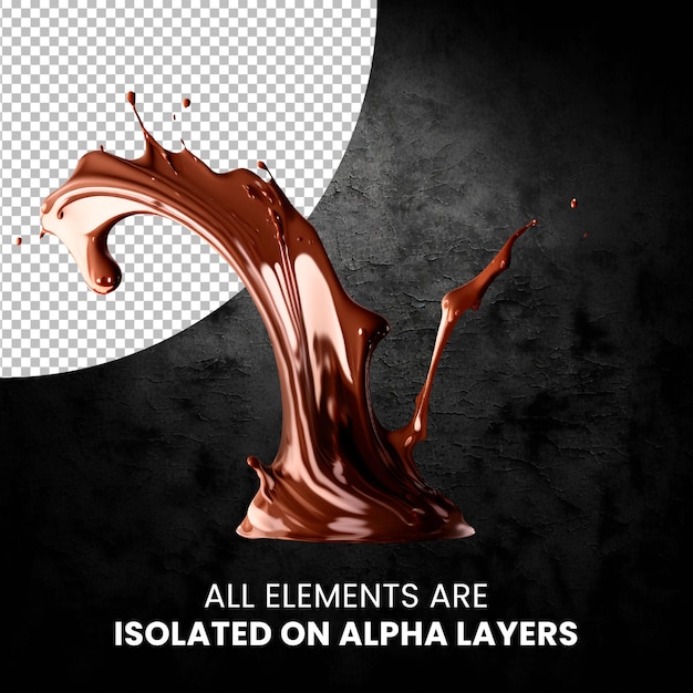 Splash de chocolate aislado en la capa alfa png