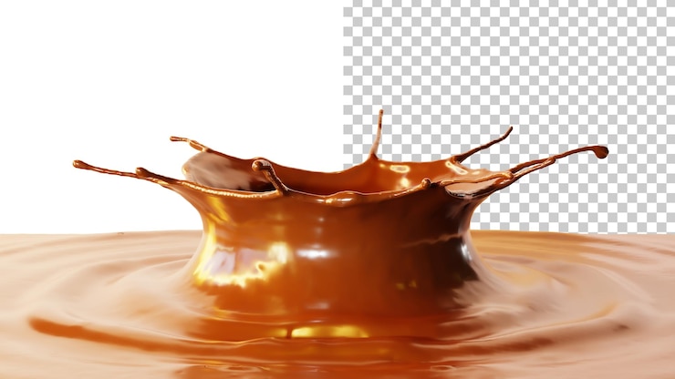 PSD splash de chocolate aislado splash de chocolate caliente o caramelo 3d render
