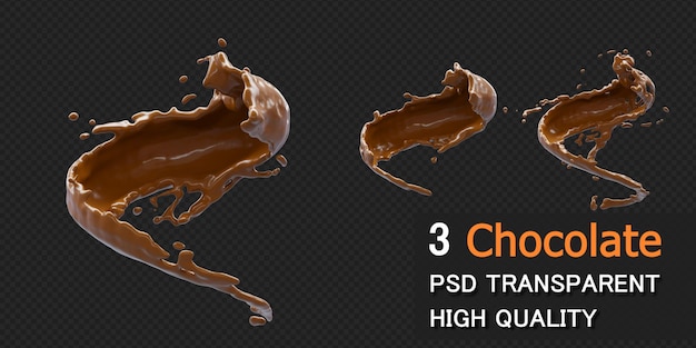 Splash de chocolate con gotas en 3D rendering aislado