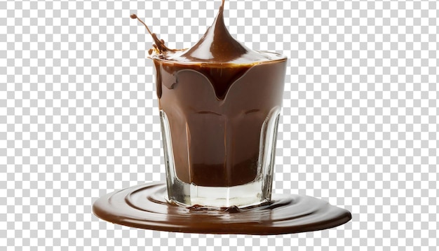 PSD splash de chocolate derretido em um copo isolado em fundo transparente