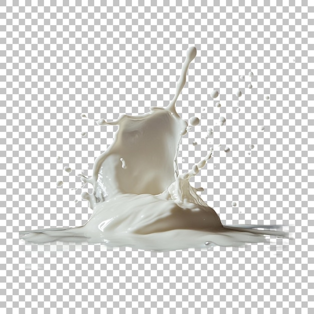 Splash di latte realistico con gocce isolate su sfondo trasparente per la progettazione di alimenti e bevande