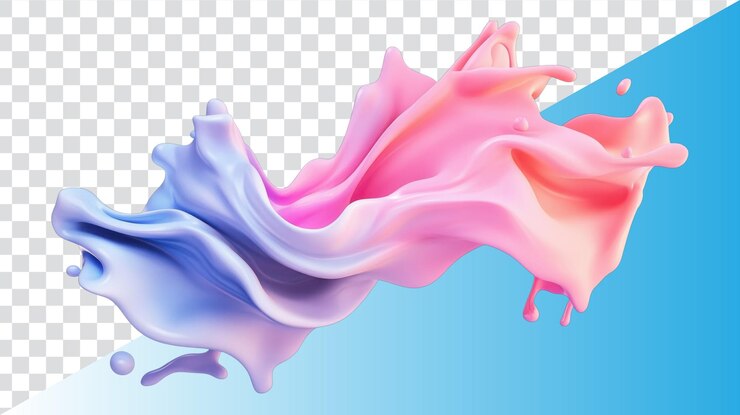 PSD splash dinâmico de cores rosas e azuis vibrantes em movimento em fundo transparente