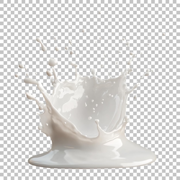 Splash de lait réaliste avec des gouttelettes isolées sur un fond transparent pour la conception d'aliments et de boissons