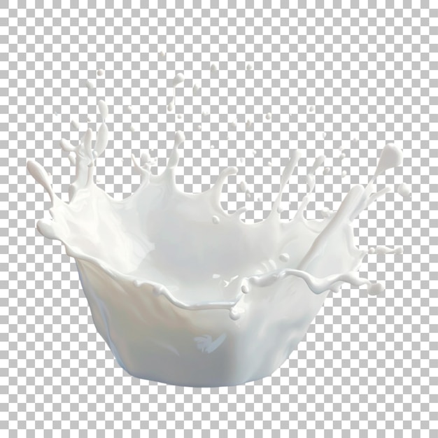 Splash de lait réaliste avec des gouttelettes isolées sur un fond transparent pour la conception d'aliments et de boissons