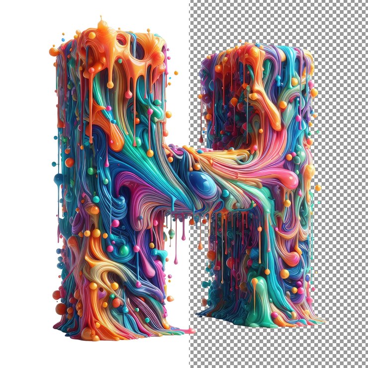 PSD splashes artísticos de alfabeto colorido splash letter clipart para diversos desenhos