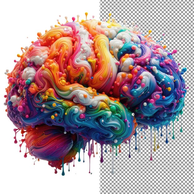 PSD splashy sinapses ilustración aislada del cerebro en un espectro de colores