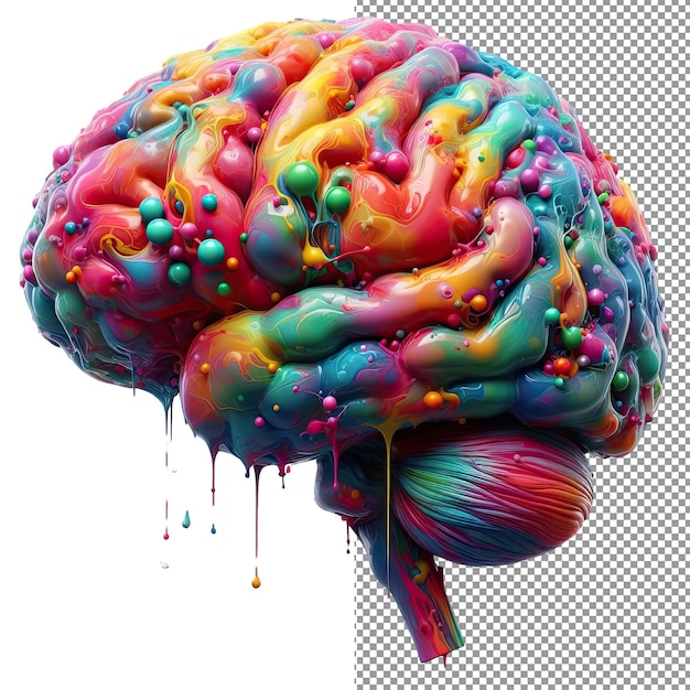 Splashy sinapses ilustración aislada del cerebro en un espectro de colores