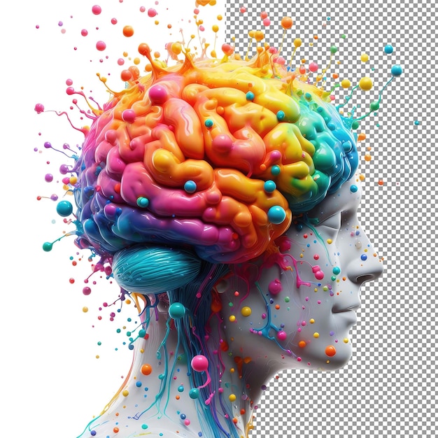 PSD splashy sinapses ilustración aislada del cerebro en un espectro de colores