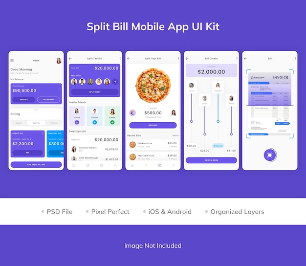 PSD split bill mobile app ui-kit