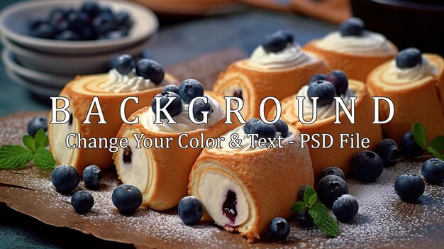 PSD sponge cake rolls mit eiscreme und blaubeeren generative ki