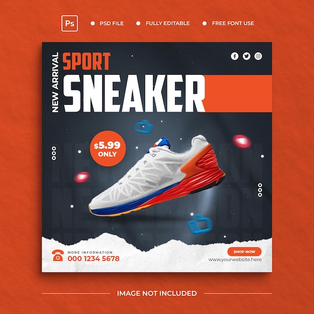 Sport sneaker instagram post template banner