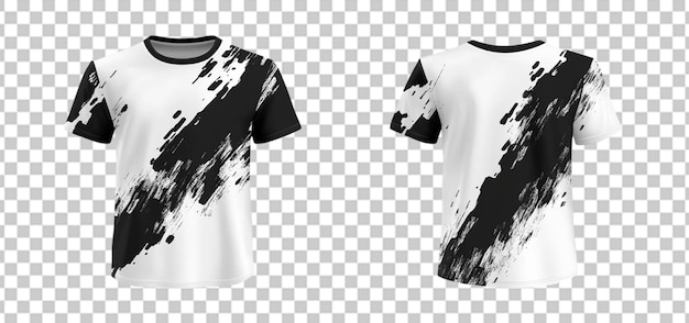 Sport-T-Shirt mit schwarzem Muster abstraktes Trikot vorne und hinten isolierter transparenter Hintergrund